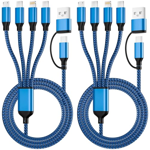 4 in 2 Multi Charging Cable, USBA/C Universal Charging Cords 2 Pack 5FT | Dual Type C Port Phone Charger Cord for Multiple Devices, Travel Charger for iPhone 17-11/Galaxy/Tablets/PS Home,Office, Blue - color: Dark Blue