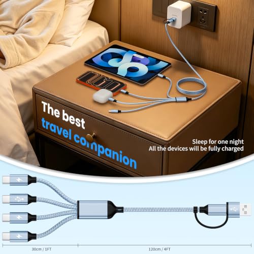 USB C Splitter Multi Charging Cable,4 in 2 USB A/C to USBC Charging Cord | 5FT 4 in 2 Multi Charger Cord with 4 Type-C Connectors Compatible with iP16/15/Cell Phones Tablets, Ideal for Travel, Cruises - color: Blue, size: 1Pack5FT