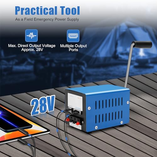 Crank Generator, 20W All-Metal Hand Crank Generator, 28V Output Portable Hand Charger with Multi-Device Charging for Camping, Hiking, Emergency Preparedness