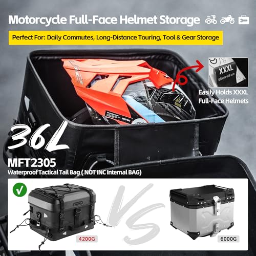 Rhinowalk 36L Motorcycle Tail Bag Hard Shell Top Case Lightweight Waterproof Rear Trunk with MOLLE System & Quick-Release Mounting – Touring Adventure Case - style: Hard Shell Bag Mft2305 Only.