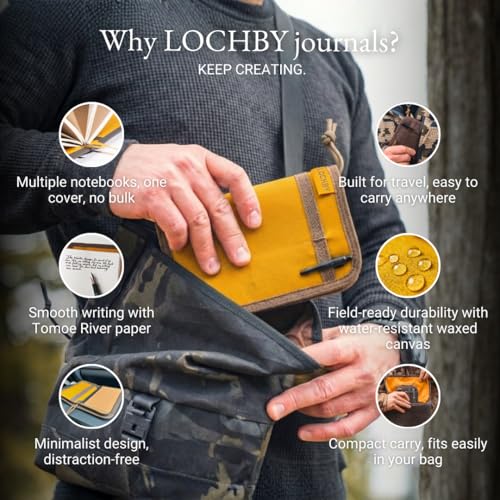 LOCHBY® Pocket Journal | Tomoe River 3.5" x 5.5" Notebook | Waxed Canvas | Ideal for Travelers & Daily Use, Fits Field Notes, Moleskine Cahier - color: Mustard, size: Pocket-size Zipper