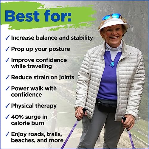 York Nordic Motivator Walking Poles for Balance and Rehab - Patented Stability Grips - Lightweight, Adjustable, and Collapsible - 2 Pieces Adjustable w/flip Locks - Heights 4'6" up to 6'2" - 230 lbs - color: Journey Purple