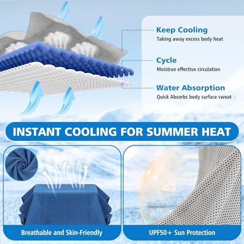 24 Pack Cooling Towels Bulk for Neck and Face 40"x12" Ice Cooling Sweat Rags Microfiber Soft Breathable Soft Chilly Towel for Yoga Golf Sport Running - color: Light Gray, Royal Blue
