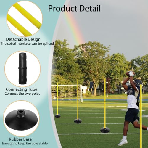 TNZMART 4.9FT Training Agility Poles Detachable Soccer Training Sticks Multi-Purpose Slalom Boundary Poles with Rubber Bases - style: Pack of 6