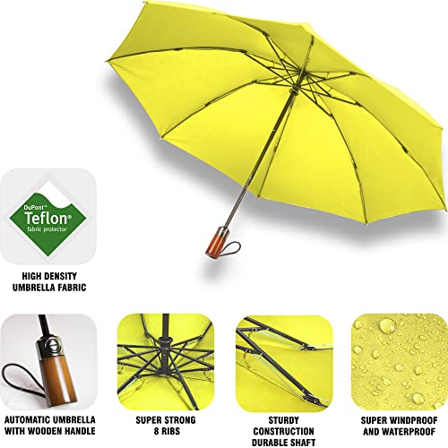 Raintrend Windproof Travel Umbrellas for Rain Automatic +10% Bigger Canopy Strong Frame Compact Folding Portable Umbrella for Women Men Backpack Purse - color: Yellow
