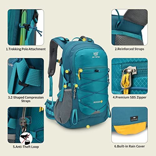 SKYSPER Hiking Backpack for Men Women, 35L Lightweight Travel Daypack, Outdoor Camping Back Pack with Multiple Compartments, Durable for Weekend Getaway - color: Teal