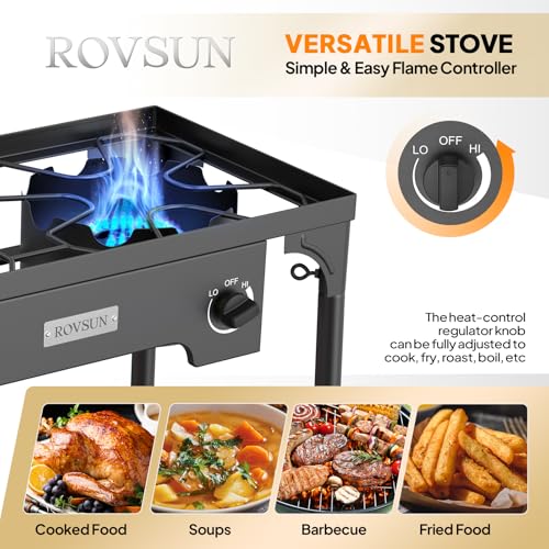 ROVSUN 2 Burner Outdoor Camping Stove with Wind Panel, 150,000 BTU Propane Burner, Gas Cooker with Detachable Legs & CSA Regulator for Home Camp Paito Cooking Frying Canning - style: 2-Burner