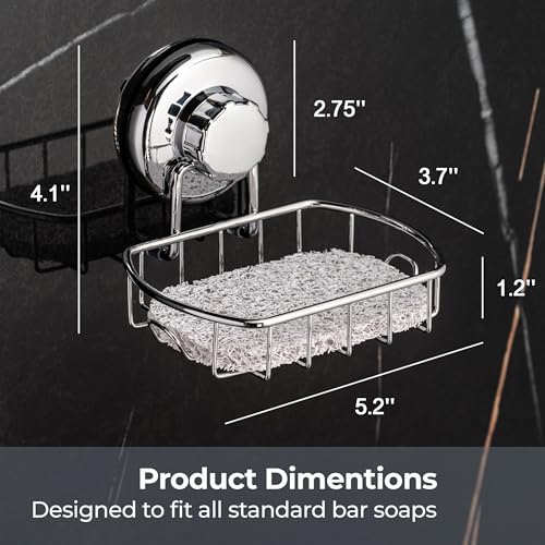 HASKO Suction Cup Soap Dish for Shower with Hooks and Soap Saver, Silver - color: Silver