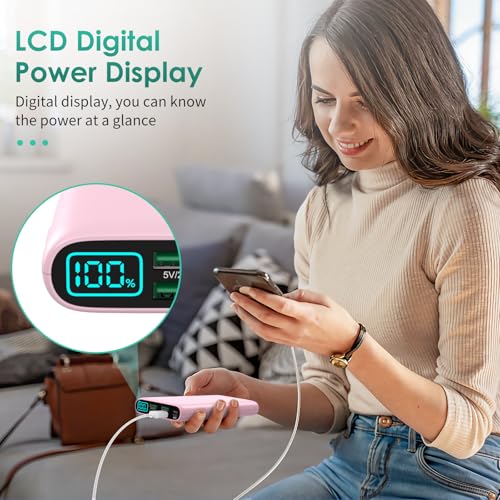 Portable Charger 38800mAh,LCD Display Power Bank,5 USB Outputs Battery Pack Backup, USB-C 3A in&out Travel Essential Portable Phone Charger For iPhone 17/16/15/14/13 Pro/12,Android Samsung Galaxy-Pink - color: Pink