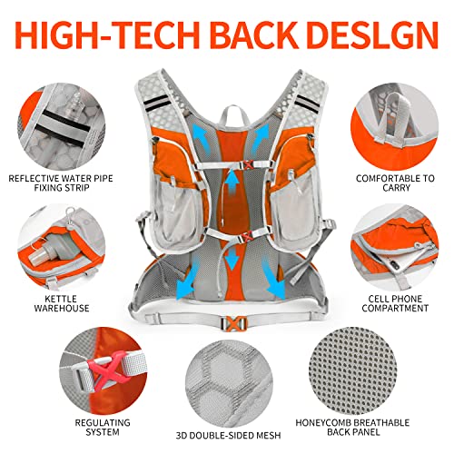 IX INOXTO Hydration Pack Backpack, Lightweight Water Backpack with 2L Hydration Bladder Daypack for Men Women,Running Hydration Vest for Trail Running Hiking Cycling Race Climbing - color: Light orange