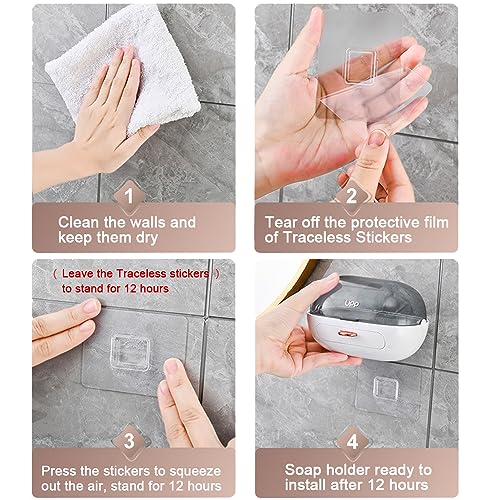2 Pack Shower Soap Dish Holder with Lid, Bar Soap Container with Drain | Wall Mounted Soap Box Container for Shower, Bathroom, Bathtub, Kitchen Sink, Adhesive Included - color: 2pcs White Wall-mounted