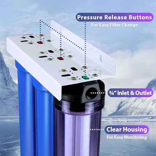 iSpring WCB32CKS+AHPF12MNPT12X2 Heavy Metals Whole House Water Filter System w/ 3/4'' Push-Fit Braided Stainless Steel Hose Connectors, Reduces Lead, Chloramine, PFAS, Chlorine, Sediment - color: Clear 1st Stage Filtration System, style: PFAS & Heavy Meta