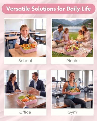 Stainless steel Lunch Box, 3-Compartment Metal Bento Box with Locking Lid, 25oz 304 Food-Grade Meal Prep Container for Work Lunch, Office Commute, Outdoor Picnic - color: Pink