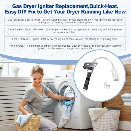 5318EL3001A Dryer Igniter Replacement Compatible with L-G,G-E,Kenmore Gas Dryers,Replaces 5318EL3001B,5318EL9001A,MEQ61841001,1266860,AP4439620,PS/EA3527801,DE/SDE365,AH3527801 (Round Style Igniter)