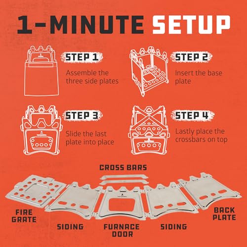 Portable Camping Stove Wood, Wood Stove Camping, Outdoor Compact Campfire, Survival Cooking Gear, Backpacking Stoves, Emergency Backpack Stoves, Hiking Burner, Foldable with Nylon Case