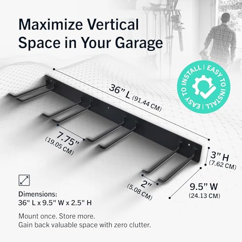 StoreYourBoard Garage Tool Organizer, 72 in, Holds 500 lb, 2 Pack | Garden Tool Rack Wall Mount, Garden Tool Organizer, Shovel Wall Mount, Rubber Coated Hooks - color: BLACK, size: 72" Heavy Duty Steel Rack | 8 Hooks | Holds 500lbs
