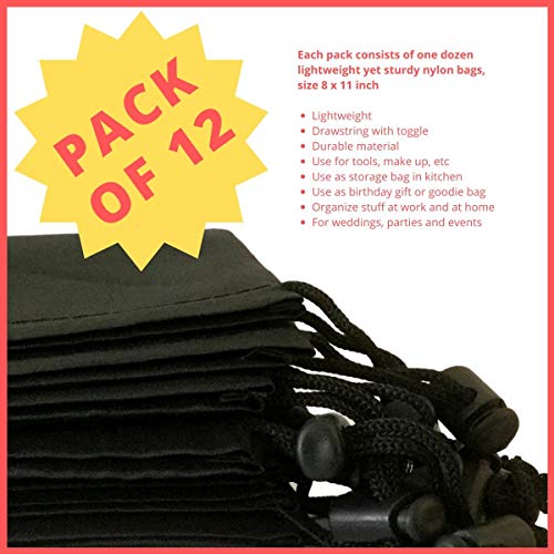 PALTERWEAR Drawstring Pouch (8 x 11 Inch, 12 Pack, Black) Nylon Cinch Bag with Toggle for Travel, Gym and Storage - color: Black, size: 8 x 11 - 12 pack