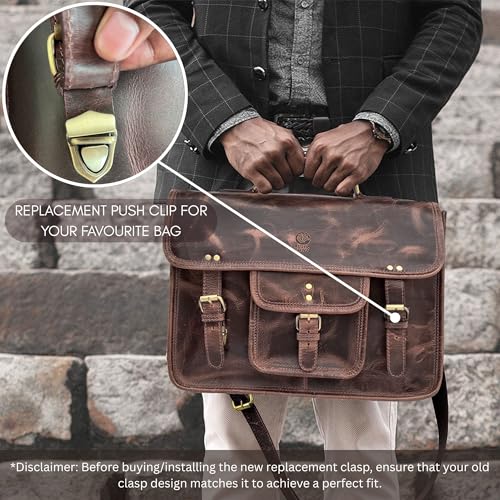 RUSTIC TOWN Leather Bag Replacement Push Clip Clasp Lock - Quick Release Metal Fasteners Buckles for Satchel & Messenger - color: Mulberry Clip With Red Stitching