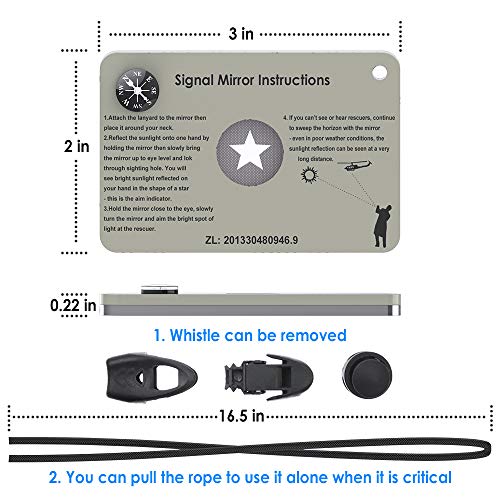 Signal Mirror Survival Tools, Military Grade Hiking Camping Mirror 2 x 3 inch with Small Compass and Whistle for Outdoor Adventure Emergency SOS Mirror - style: 2 Pcs