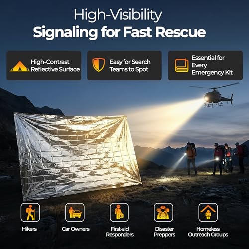 Sierra Madre Emergency Mylar Blanket, Waterproof Survival Shelter (Pack 5) | Retains 90% body heat • Rigs into emergency shelter • High-visibility reflective surface • Car, camping & first aid kits - size: Pack of 5