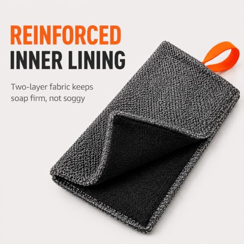 Soap Saver Bag 2 Pack, Exfoliating Bar Soap Holder Pouch Case | Grey/Black | Reinforced Inner Lining Helps Keep Soap Firm | Travel Soap Case | Loofah Lather for Men & Women | Gift Ready