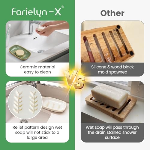2 Pack Ceramic Soap Dish for Cleaner Shower, Decorative Soap Holder for Bar Square Shampoo or Sponge, Cute Shower Soap Dish Soap Saver Tray Container for Bathroom Kitchen Sink, Easy to Clean