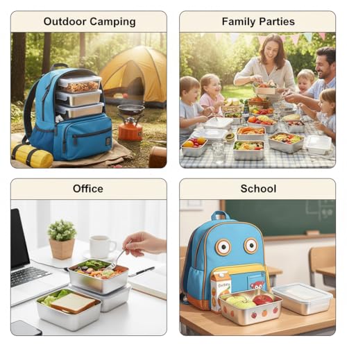 7pcs Stainless Steel Food Storage Containers with Flip-Top Lids, Leakproof & Stackable for Outdoor Camping, Family Gatherings, Office & School