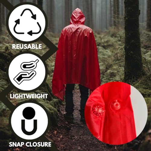 RAIN GUARD 10 Mil Vinyl Rain Poncho with Hood | Expanded 50" x 80" | Reusable Waterproof Protection | Adult Size | 2 Pack - color: Red