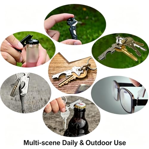 8-in-1 EDC Multi-Tool Keychain with Carabiner Clip, Heavy Duty Pocket Tool with Screwdrivers, Bottle Opener, Cutter & Survival Functions, 1 Pack (Black) - color: Black