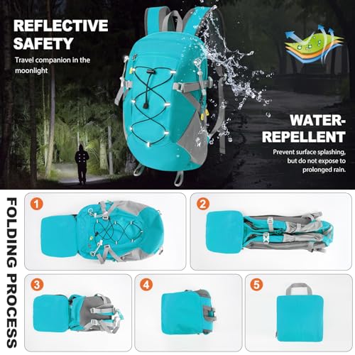 20L Hiking Backpack Lightweight Packable Daypack | Water-Repellent Nylon, Padded Straps, Dry-Wet Compartment, 2 Bottle Pockets, Reflective Strip, Hiking Camping Travel, Blue - color: Blue