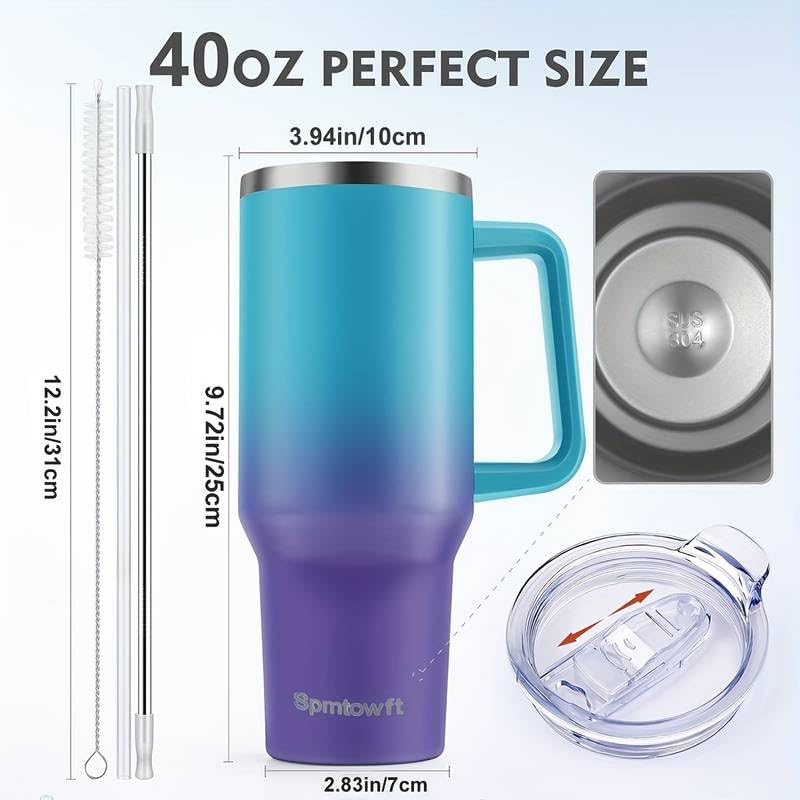 40oz Travel Tumbler with Handle and Straw, Water Bottle with Carrier Bag - color: Blue G