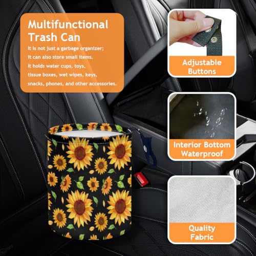 Sunflower Car Trash Can Flower Leaf Waterproof Car Garbage Can Car Seat Back Hanging Trash Bag Portable Camping Garbage Bin Storage Bag Collapsible Trash Container for Car 5.9 x 7.3 in - color: Sunflowerflower leaf