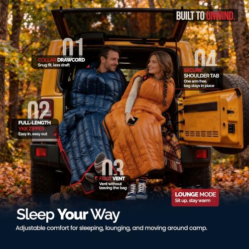 ZOOOBELIVES Ultralight Down Sleeping Bag for Adults, 27 oz 650 Fill Power, 50°F Comfort, 32°F Lower Limit, Lightweight 3-Season Backpacking Camping Bag with Compression Sack, AlpliveT400 - color: Orange