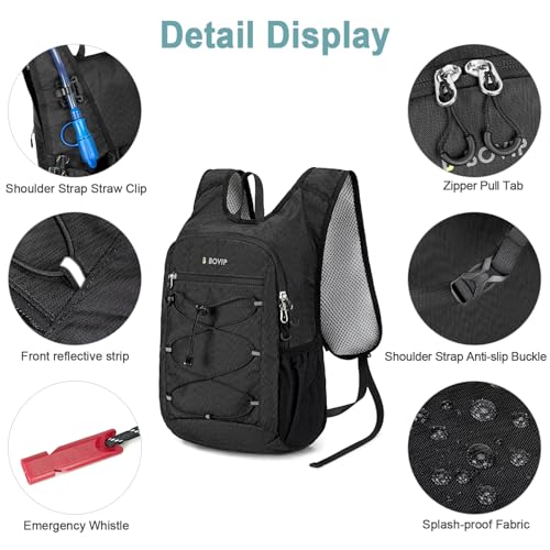 BOVIP Lightweight Hydration Back,15L Multipurpose Hiking Backpack with 1.5L Water Bladder ,Hydro Water Daypack for Cycling Hiking Rave for Men Women - size: Black