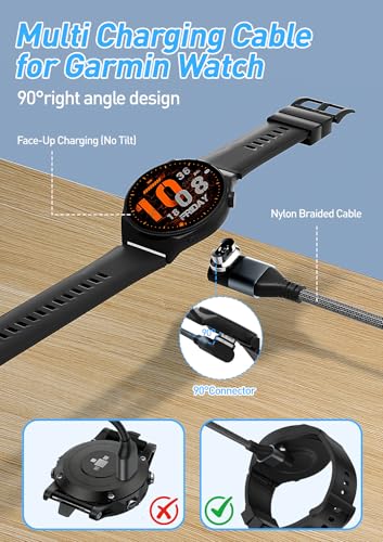 100W Multi Charging Cable for Garmin Watch - 10ft Multiple USB Fast Charging Cord with USB-C (100W), Lightning, Micro-USB & Garmin Watch Charger, Braided for iPhone 17-6, iPad, Android, Laptop