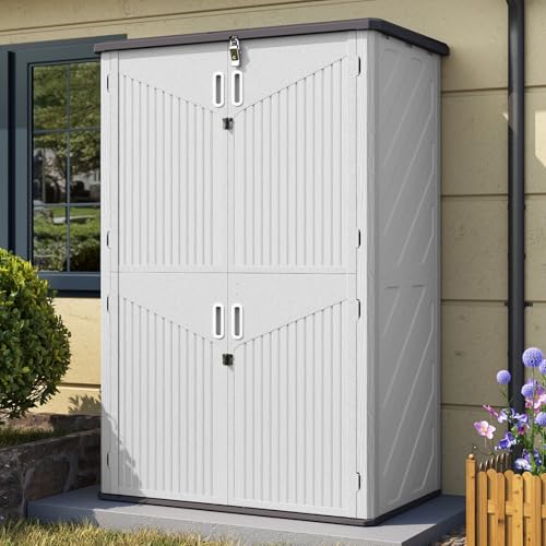 Aoxun Outdoor Storage Shed, 64 Cu.Ft Vertical Resin Sheds, White - color: White, size: 64 Cu.Ft
