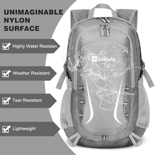ZOMAKE Lightweight Packable Backpack 35L, Foldable Backpacks Water Resistant Collapsible Light Daypack for Hiking(Silver Grey) | Light Hiking Backpacks Water Resistant Collapsible Day Pack for Travel, Everyday Carry, Multi-Pocket Layout, Heavy Duty Nylon