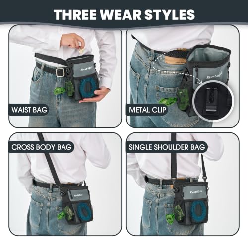 Dog Treat Pouch, 4 Cup Training Bag, Magnetic Closure, 3 Way Wear, Gray - color: Gray