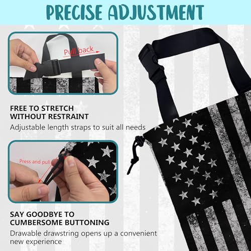 Car Garbage Bag Black and White American Flag Hanging Canvas Car Trash Bag Drawstring Car Back Seat Organizer for Car Back Front Seat Console with Adjustable Buckle - color: Black and White American Flag