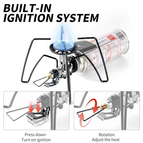 Ultralight Portable 9900 BTU/hr Backpacking Stove Camping Spider Stove, Folding Windproof Butane/Propane Burner, with Carrying Case, 0.77 lbs, for Outdoor Cooking and Emergency Use