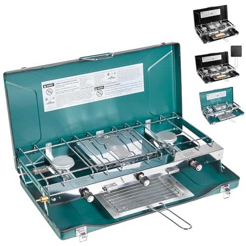 FineFlame Camping Stove, Propane Portable Camp Stove, 20400BTU-3 Burners - color: Green-3 burner-20400BTU