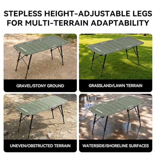 BLACKDOG IGT Camping Table, Portable Folding Camp Table for Outdoor | Adjustable Height 16"-24"，IGT Modular System Compatibility， 7 Expandable Plates, Aluminum，with Carry Bag，48.8" L x 22.8" W - color: Jungle Green
