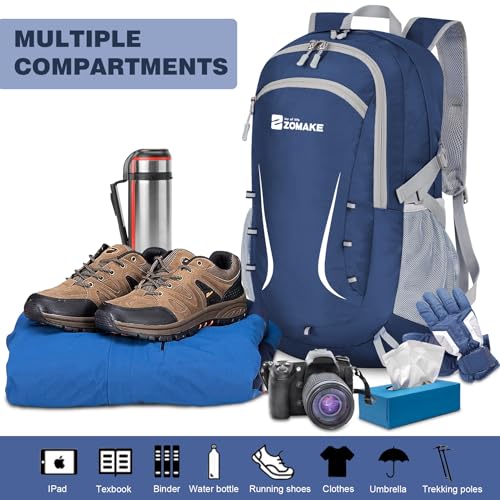 ZOMAKE Lightweight Packable Backpack 35L, Foldable Backpacks Water Resistant Collapsible Light Daypack for Hiking(Navy Blue) | Light Hiking Backpacks Water Resistant Collapsible Day Pack for Travel, Everyday Carry, Multi-Pocket Layout, Heavy Duty Nylon -