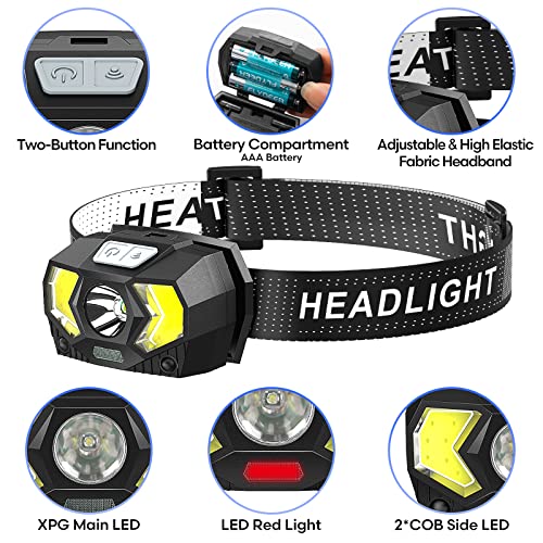 LED Headlamp 2 Pack,1500 Lumen Bright Head Lamp with 7 Modes,Lightweight and Adjustable Headlight for Head,IPX5 Waterproof Head Light for Adults Camping Outdoor, 6AAA Batteries Included - color: AAA-2 PACK