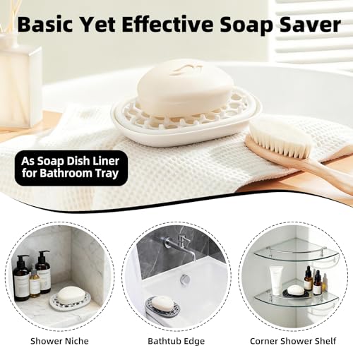 4 Pack Soap Dish for Shower, Non-Slip Silicone Bar Soap Holder with Efficient Drainage Holes for Bathroom Sink, Self Draining Soaps Saver Pad for Shower Niche, Shelf (White- 4Pcs) - color: White- 4pcs