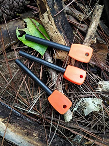 FOSTAR 3 PCS Tactical Ferro (Ferrocerium) Rods, Bushcraft Flint Fire Starter with Easy Grip Handle, 5/16 Inch Thick Waterproof Fire Steel Magnesium Camping Tool Kit - color: Orange