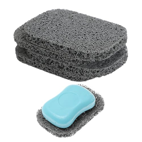 Snowkingdom 4 Pack Gray Soap Saver for Bar Soaps Draining Lift Pad 2.9" x 4.5" PVC Non-BPA Non-Slip Durable - color: Gray