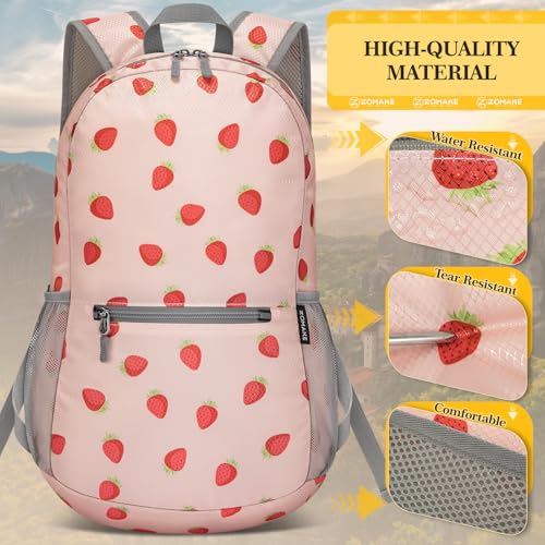 ZOMAKE Lightweight Packable Backpack, Foldable Small Travel Day Pack - color: Strawberry Print