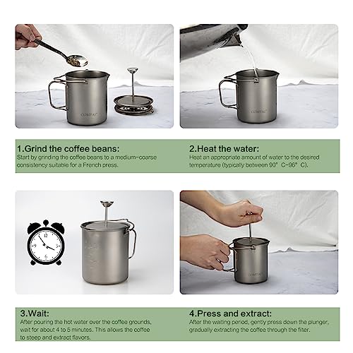Titanium French Press Pot 750mL/25 fl oz Coffee Maker Camping with Lid and Filter Titanium French Press Cup Backpacking for Outdoor Hiking Camp