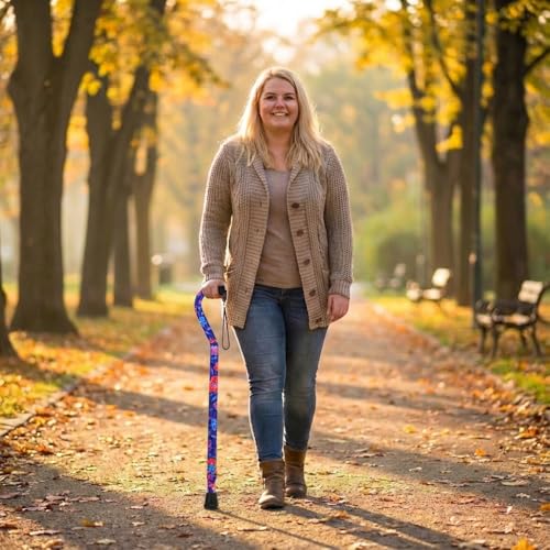NOVA Heavy Duty Bariatric Walking Cane for Seniors, Men & Women – 500 lb Weight Capacity Offset Cane, Lightweight Adjustable Walking Stick with Soft Foam Grip, Wrist Strap & Non-Slip Tip - color: Maui Flowers